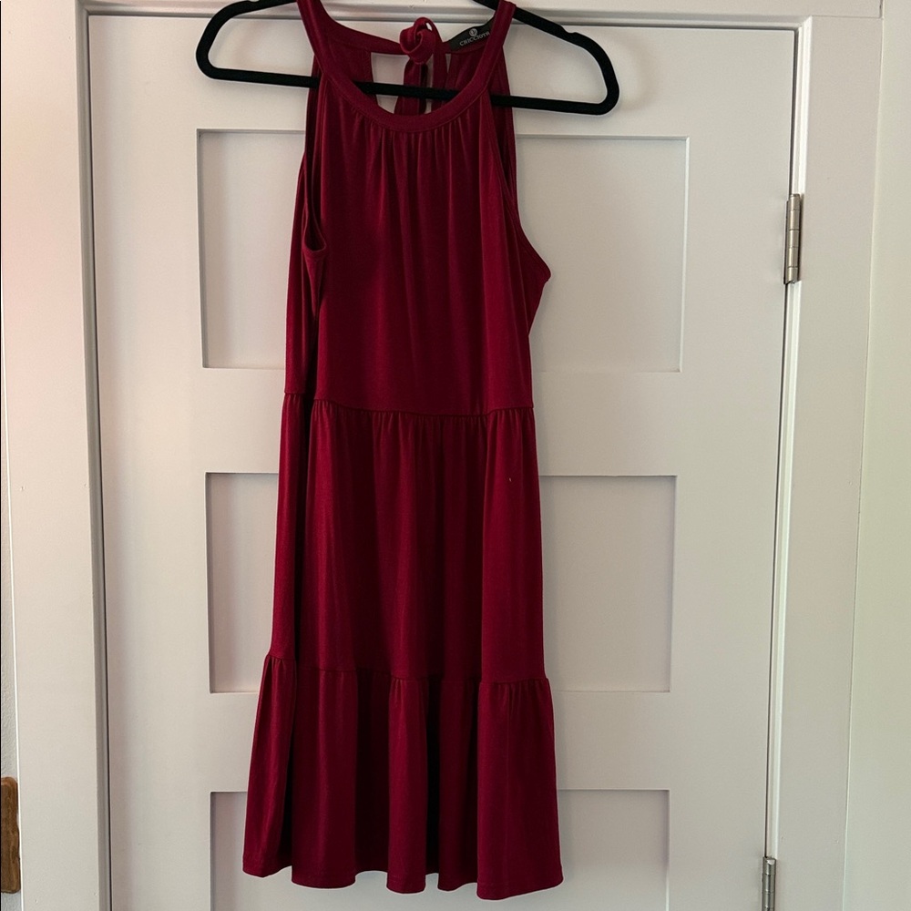 Sleeveless Tiered Midi Dress in Deep Wine